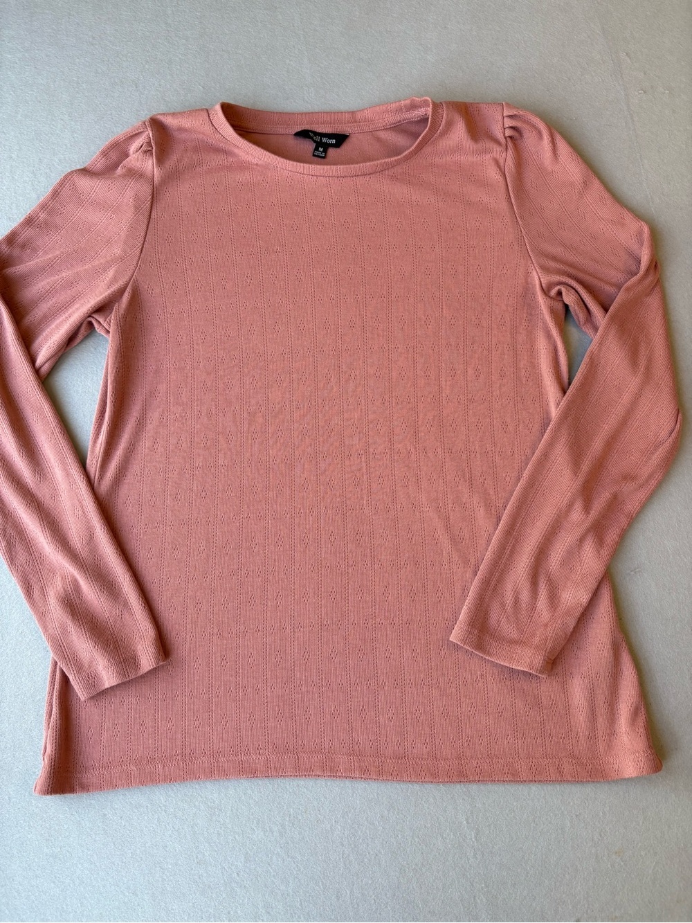 Pointelle Dusty Pink Long Sleeve Knit Top sz M